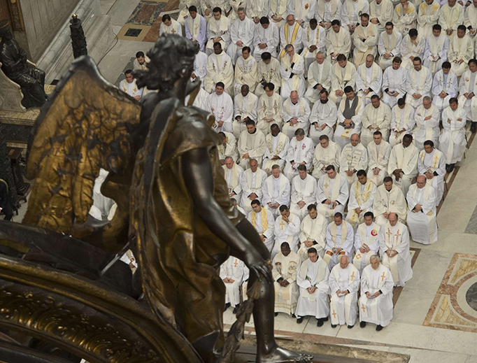 Pope Francis celebrates the Chrism Mass on Holy Thursday at St. Peter's Basilica on March 24, 2016.
Pope Francis celebrates the Chrism Mass on Holy Thursday at St. Peter's Basilica on March 24, 2016.
