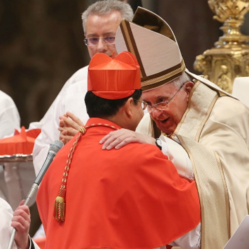 Pope Francis embraces Cardinal Charles Maung Bo of Yangon, Myanmar, during the Ordinary Public Consistory at St. Peter's Basilica on Feb. 14. Pope Francis embraces Cardinal Charles Maung Bo of Yangon, Myanmar, during the Ordinary Public Consistory at St. Peter's Basilica on Feb. 14.
