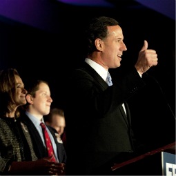 Former Republican presidential candidate Rick Santorum, accompanied by his wife, Karen, and members of his family, speaks at a campaign rally at Four Seasons Sheraton on April 3 in Mars, Pa. Former Republican presidential candidate Rick Santorum, accompanied by his wife, Karen, and members of his family, speaks at a campaign rally at Four Seasons Sheraton on April 3 in Mars, Pa.