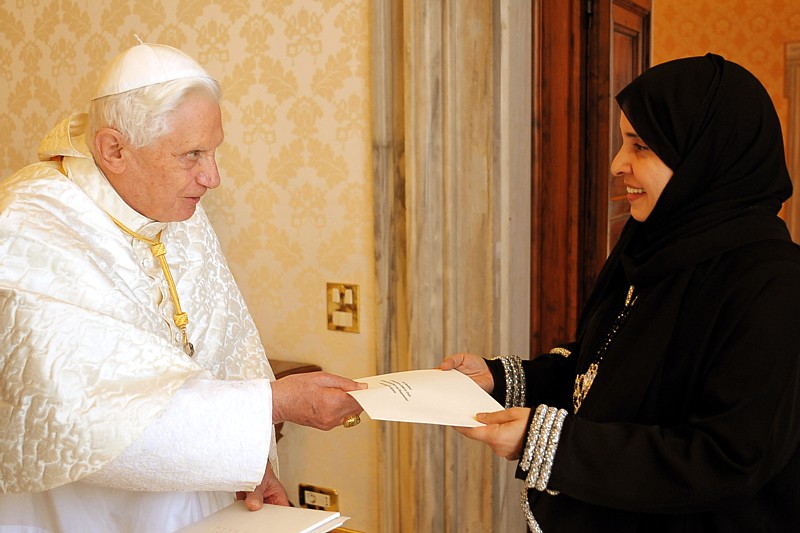 Pope Benedict XVI accepts the credentials of Hissa Abdulla Ahmed al-Otaiba, the United Arab Emirates' first ambassador to the Vatican, May 20 at the Vatican. The Vatican and the United Arab Emirates, a federal union made up of seven states, established full diplomatic relations in 2007. Pope Benedict XVI accepts the credentials of Hissa Abdulla Ahmed al-Otaiba, the United Arab Emirates' first ambassador to the Vatican, May 20 at the Vatican. The Vatican and the United Arab Emirates, a federal union made up of seven states, established full diplomatic relations in 2007.