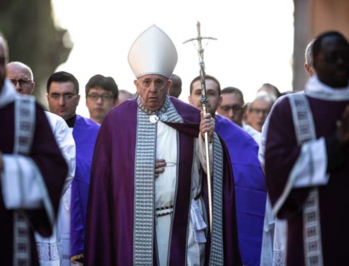 Pope Francis leads a penitential procession towards the Basilica of Santa Sabina in Aventino for Ash Wednesday. Pope Francis leads a penitential procession towards the Basilica of Santa Sabina in Aventino for Ash Wednesday.
