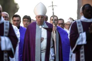 Pope Francis leads a penitential procession towards the Basilica of Santa Sabina in Aventino for Ash Wednesday. Pope Francis leads a penitential procession towards the Basilica of Santa Sabina in Aventino for Ash Wednesday.