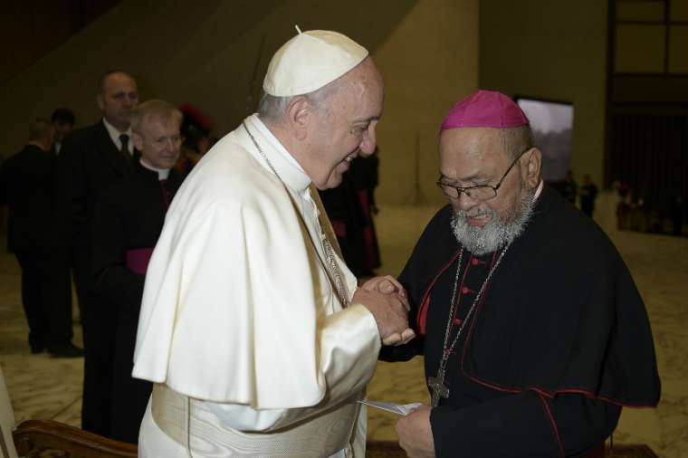 Pope Francis greets the then-Archbishop of Agana, Anthony Apuron, at the Vatican Feb. 7, 2018 Pope Francis greets the then-Archbishop of Agana, Anthony Apuron, at the Vatican Feb. 7, 2018