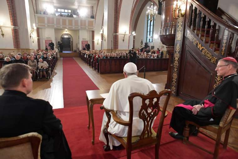 Pope Francis speaks in St. James Catholic Cathedral in Riga, Latvia, Sept. 24. Pope Francis speaks in St. James Catholic Cathedral in Riga, Latvia, Sept. 24.