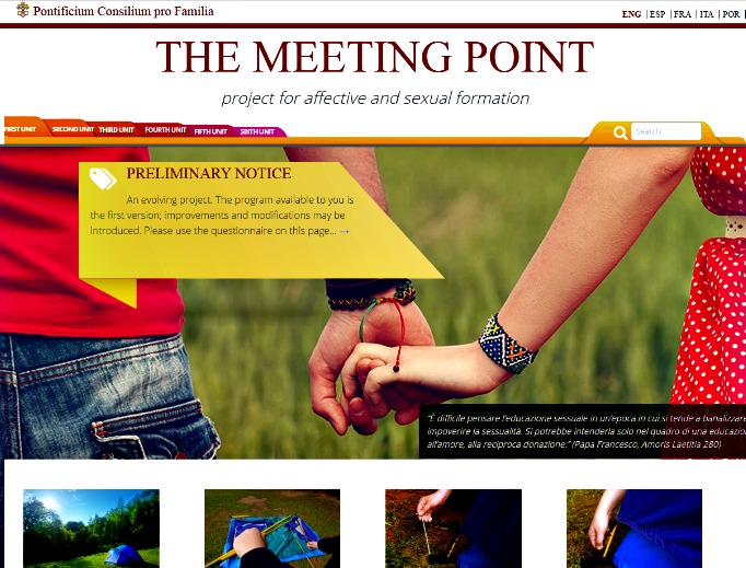 Screen shot of the homepage for the Meeting Point sex education materials from the Pontifical Council for the Family. Critics say the materials are explicit in some cases and are inappropriate the target age groups. Screen shot of the homepage for the Meeting Point sex education materials from the Pontifical Council for the Family. Critics say the materials are explicit in some cases and are inappropriate the target age groups.