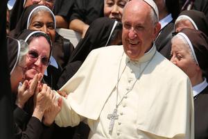 Pope Francis with religious sisters at the jubilee audience in St. Peter’s Square on June 30, 2016. Pope Francis with religious sisters at the jubilee audience in St. Peter’s Square on June 30, 2016.