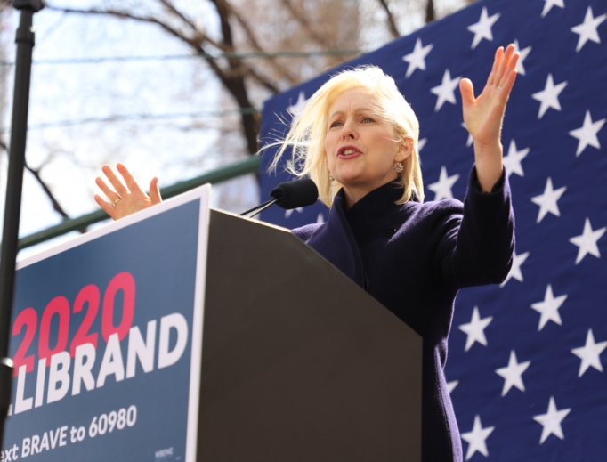 Democratic Senator Kirsten Gillibrand launching her presidential campaign outside the Trump International Hotel in New York City, March 24, 2019. Democratic Senator Kirsten Gillibrand launching her presidential campaign outside the Trump International Hotel in New York City, March 24, 2019.