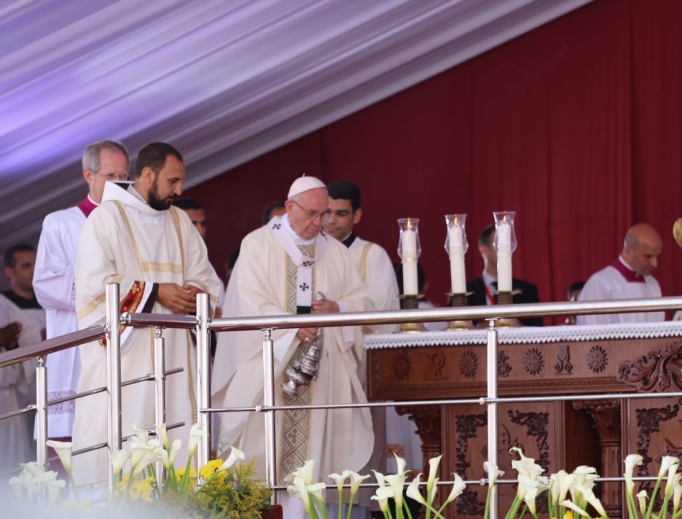 Pope Francis celebrates Mass at the Air Defense Stadium in Cairo, Egypt, on April 29.
Pope Francis celebrates Mass at the Air Defense Stadium in Cairo, Egypt, on April 29.