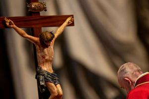 Pope Francis venerates the cross on Good Friday, April 19, 2019. Pope Francis venerates the cross on Good Friday, April 19, 2019.
