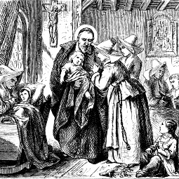 Detail of an old engraving, ca. 1880, depicts St. Vincent de Paul and the Daughters of Charity. Detail of an old engraving, ca. 1880, depicts St. Vincent de Paul and the Daughters of Charity.