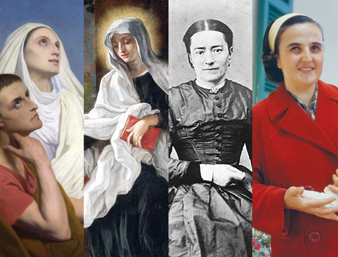 Left to right: Sts. Monica, Frances of Rome, Zélie Martin and Gianna Molla offer uniquely feminine witness from their own lives across the centuries of the Church. Left to right: Sts. Monica, Frances of Rome, Zélie Martin and Gianna Molla offer uniquely feminine witness from their own lives across the centuries of the Church.
