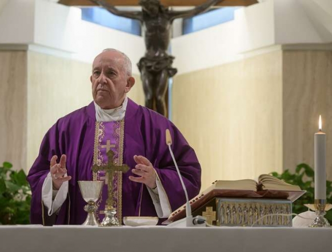 Pope Francis celebrates Mass in Casa Santa Marta, March 13, 2020. Pope Francis celebrates Mass in Casa Santa Marta, March 13, 2020.