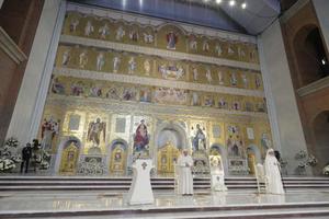 Pope Francis prays the Our Father with Daniel, Orthodox patriarch of Romania, in the Romanian Orthodox new cathedral in Bucharest May 31. Pope Francis prays the Our Father with Daniel, Orthodox patriarch of Romania, in the Romanian Orthodox new cathedral in Bucharest May 31.