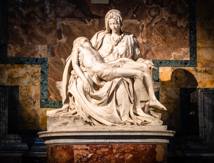The Pietà, by Michelangelo Buonarroti, inside St. Peter's Basilica. The Pietà, by Michelangelo Buonarroti, inside St. Peter's Basilica.