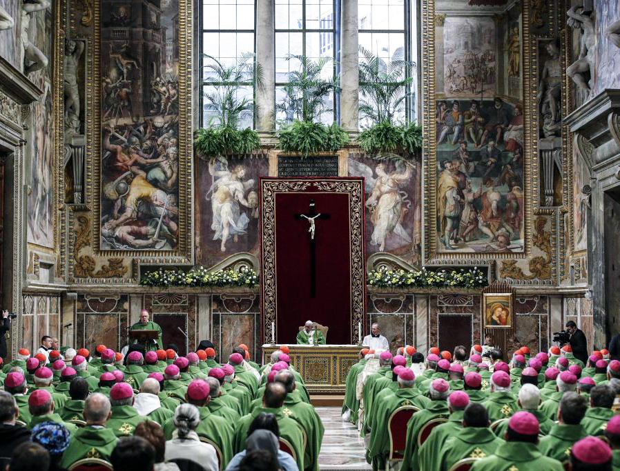 Pope Francis offers Mass at the Sala Regia in the Vatican on Feb. 24, the fourth and last day of a global summit on the sex-abuse crisis in the Catholic Church. Pope Francis offers Mass at the Sala Regia in the Vatican on Feb. 24, the fourth and last day of a global summit on the sex-abuse crisis in the Catholic Church.
