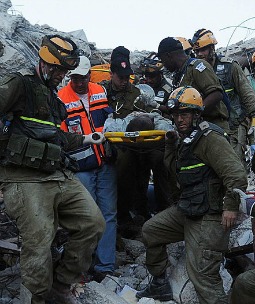 Israeli soldiers rescue a man trapped in a ruined building in Port-au-Prince, Haiti, following the devastating 2010 earthquake. Israeli soldiers rescue a man trapped in a ruined building in Port-au-Prince, Haiti, following the devastating 2010 earthquake.