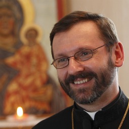 Ukrainian Archbishop Sviatoslav Shevchuk of Kiev-Halych, the new head of the Ukrainian Catholic Church, is seen during an interview with Catholic News Service in Rome March 30.
Ukrainian Archbishop Sviatoslav Shevchuk of Kiev-Halych, the new head of the Ukrainian Catholic Church, is seen during an interview with Catholic News Service in Rome March 30.