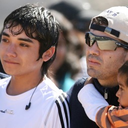 GRATEFUL. Rescued Chilean miner Alex Vega, center, arrives with family members to the San Jose mine in Copiapo, Chile, Oct. 17. Some of the 33 miners rescued last week after 69 days trapped underground returned to the copper and gold mine for a Mass of thanksgiving. GRATEFUL. Rescued Chilean miner Alex Vega, center, arrives with family members to the San Jose mine in Copiapo, Chile, Oct. 17. Some of the 33 miners rescued last week after 69 days trapped underground returned to the copper and gold mine for a Mass of thanksgiving.
