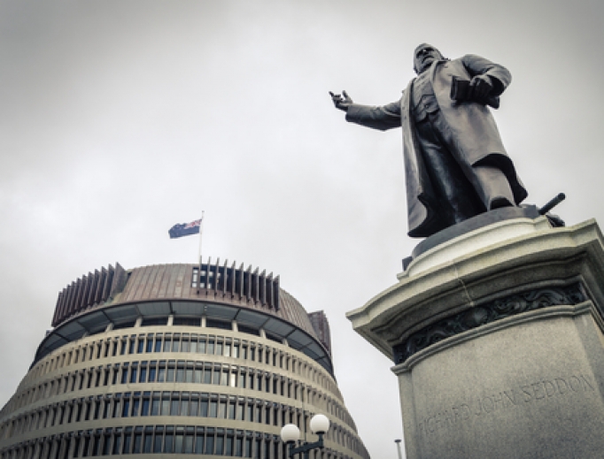 The bronze statue of Richard John Seddon at Parliament building in Wellington, New Zealand. The bronze statue of Richard John Seddon at Parliament building in Wellington, New Zealand.
