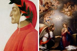Left to right: posthumous portrait of Dante in tempera by Sandro Botticelli, 1495; The Annunciation by Murillo, 1655-1660
Left to right: posthumous portrait of Dante in tempera by Sandro Botticelli, 1495; The Annunciation by Murillo, 1655-1660