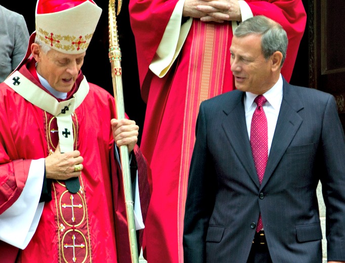 Cardinal Donald Wuerl, archbishop of Washington, speaks with U.S. Supreme Court Chief Justice John Roberts as they leave St. Matthew's Cathedral after the annual Red Mass in Washington Oct. 2. The Supreme Court's new term started Oct. 3. Cardinal Donald Wuerl, archbishop of Washington, speaks with U.S. Supreme Court Chief Justice John Roberts as they leave St. Matthew's Cathedral after the annual Red Mass in Washington Oct. 2. The Supreme Court's new term started Oct. 3.