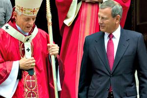 Cardinal Donald Wuerl, archbishop of Washington, speaks with U.S. Supreme Court Chief Justice John Roberts as they leave St. Matthew's Cathedral after the annual Red Mass in Washington Oct. 2. The Supreme Court's new term started Oct. 3. Cardinal Donald Wuerl, archbishop of Washington, speaks with U.S. Supreme Court Chief Justice John Roberts as they leave St. Matthew's Cathedral after the annual Red Mass in Washington Oct. 2. The Supreme Court's new term started Oct. 3.