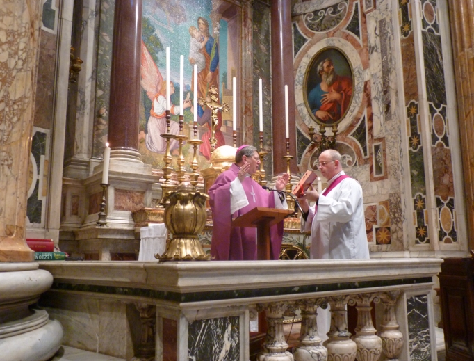Monsignor Keith Newton, ordinary of the Personal Ordinariate of Our Lady of Walsingham, celebrates Mass at the Altar of St. Joseph in St. Peter's Basilica Feb. 24, 2012. Monsignor Keith Newton, ordinary of the Personal Ordinariate of Our Lady of Walsingham, celebrates Mass at the Altar of St. Joseph in St. Peter's Basilica Feb. 24, 2012.