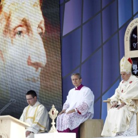 IMPETUS TO CONVERSION. With an image of Blessed John Henry Newman looming, Pope Benedict leads Mass at Cofton Park in Birmingham, England, Sept. 19. IMPETUS TO CONVERSION. With an image of Blessed John Henry Newman looming, Pope Benedict leads Mass at Cofton Park in Birmingham, England, Sept. 19.