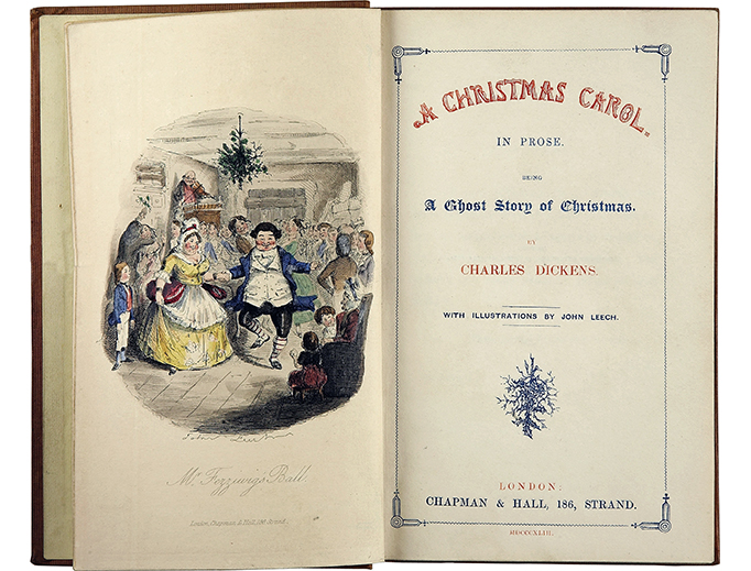 The title page of the first edition (1843) of Charles Dickens’ A Christmas Carol, with Illustrations by John Leech. The title page of the first edition (1843) of Charles Dickens’ A Christmas Carol, with Illustrations by John Leech.