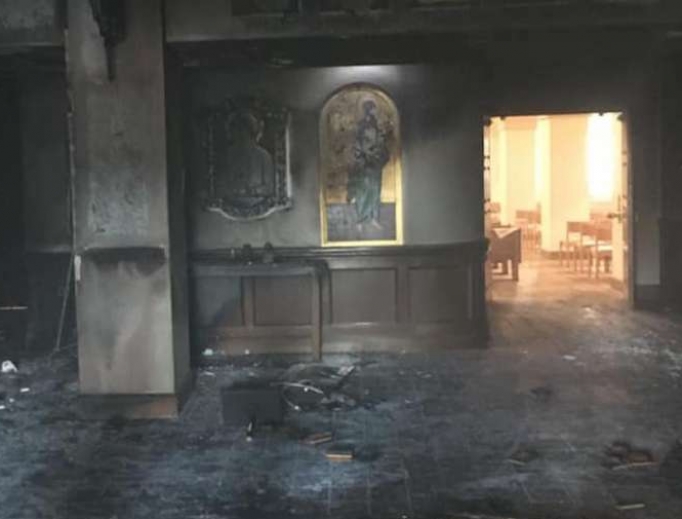 Queen of Peace Catholic Church after a fire July 11. Queen of Peace Catholic Church after a fire July 11.