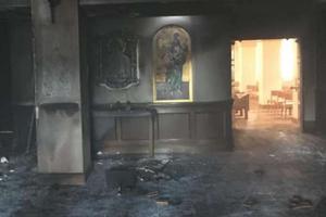 Queen of Peace Catholic Church after a fire July 11. Queen of Peace Catholic Church after a fire July 11.