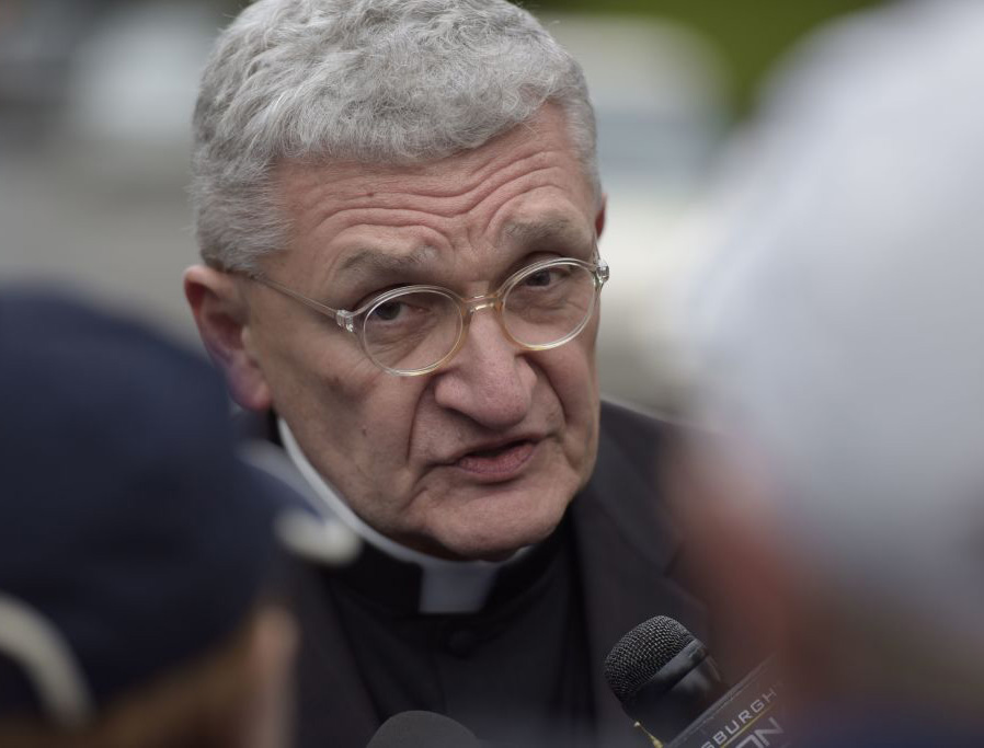 Pittsburgh Bishop David Zubik addresses members of the media in Pittsburgh, Pennsylvania on Oct. 27, 2018. Pittsburgh Bishop David Zubik addresses members of the media in Pittsburgh, Pennsylvania on Oct. 27, 2018.