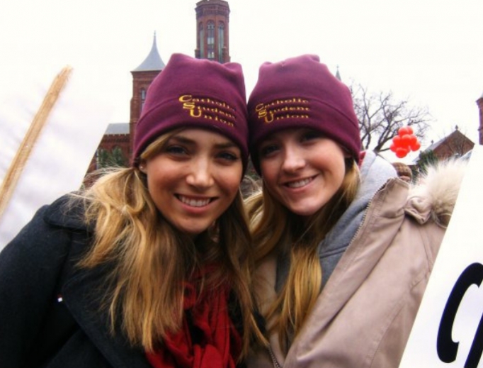 Above, Catherine Hadro (r) attends her first March for Life in January 2010 with her friend Tiffany (l); below, Hadro hosts this year's March for Life coverage on EWTN. Above, Catherine Hadro (r) attends her first March for Life in January 2010 with her friend Tiffany (l); below, Hadro hosts this year's March for Life coverage on EWTN.