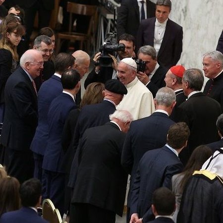 Pope Francis greets Vice President Joe Biden and others at Vatican conference April 29. Pope Francis greets Vice President Joe Biden and others at Vatican conference April 29.