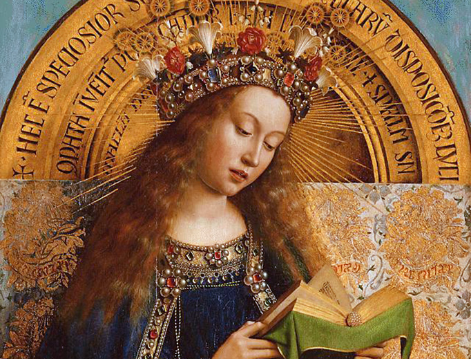 Jan van Eyck, detail from “Adoration of the Lamb” (Ghent Altarpiece), 15th century Jan van Eyck, detail from “Adoration of the Lamb” (Ghent Altarpiece), 15th century