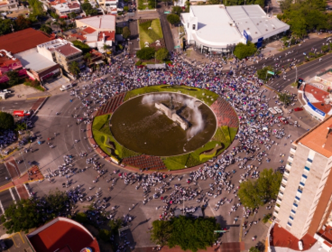 Aerial shot of the iconic Glorieta Minerva during a demonstration by the pro-life group, National Front for the Family, in Guadalajara on September 21st, 2019. Aerial shot of the iconic Glorieta Minerva during a demonstration by the pro-life group, National Front for the Family, in Guadalajara on September 21st, 2019.