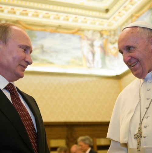 Pope Francis with Russian President Vladimir Putin at a June 10 papal audience in Vatican City. Pope Francis with Russian President Vladimir Putin at a June 10 papal audience in Vatican City.