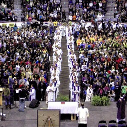 Priests process to the altar during the during the Youth Rally and Mass for Life at the Verizon Center in Washington Jan. 24. Young people from across the nation packed the arena for the events held in advance of the annual March for Life. Priests process to the altar during the during the Youth Rally and Mass for Life at the Verizon Center in Washington Jan. 24. Young people from across the nation packed the arena for the events held in advance of the annual March for Life.