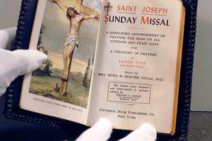 When Lyndon B. Johnson took the presidential oath of office in Dallas after the Nov. 22, 1963, assassination of President John F. Kennedy, aides were unable to locate a Bible for the ceremony. This Saint Joseph Sunday Missal was found aboard Air Force One and used for the swearing-in ceremony. When Lyndon B. Johnson took the presidential oath of office in Dallas after the Nov. 22, 1963, assassination of President John F. Kennedy, aides were unable to locate a Bible for the ceremony. This Saint Joseph Sunday Missal was found aboard Air Force One and used for the swearing-in ceremony.