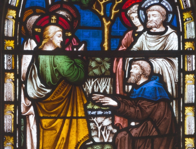 The miracle of Jesus healing Bartimaeus is depicted in stained glass in St. Mary Abbot's Church on Kensington High Street in London. The miracle of Jesus healing Bartimaeus is depicted in stained glass in St. Mary Abbot's Church on Kensington High Street in London.