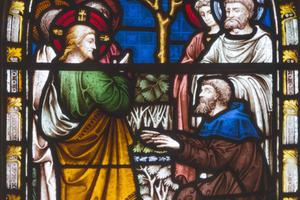 The miracle of Jesus healing Bartimaeus is depicted in stained glass in St. Mary Abbot's Church on Kensington High Street in London. The miracle of Jesus healing Bartimaeus is depicted in stained glass in St. Mary Abbot's Church on Kensington High Street in London.