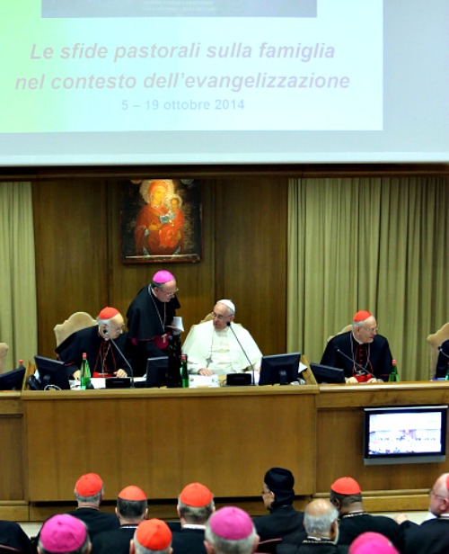 Pope Francis attends the first sessions of the synod on the themes of the family at the Synod Hall on Oct. 6. Pope Francis addressed the fathers of the synod on Monday, as they began their first full day of sessions exploring the pastoral challenges of the family in the context of evangelization. Pope Francis attends the first sessions of the synod on the themes of the family at the Synod Hall on Oct. 6. Pope Francis addressed the fathers of the synod on Monday, as they began their first full day of sessions exploring the pastoral challenges of the family in the context of evangelization.