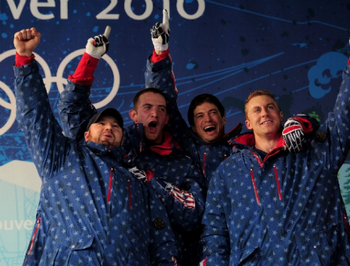 The USA I team won the four-man bobsled race at the 2010 Winter Olympics in Vancouver. Curt Tomasevicz is shown at right. The USA I team won the four-man bobsled race at the 2010 Winter Olympics in Vancouver. Curt Tomasevicz is shown at right.