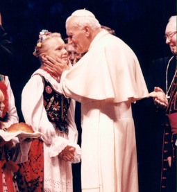 Pope John Paul II greets a girl at World Youth Day 1993 in Denver. Pope John Paul II greets a girl at World Youth Day 1993 in Denver.