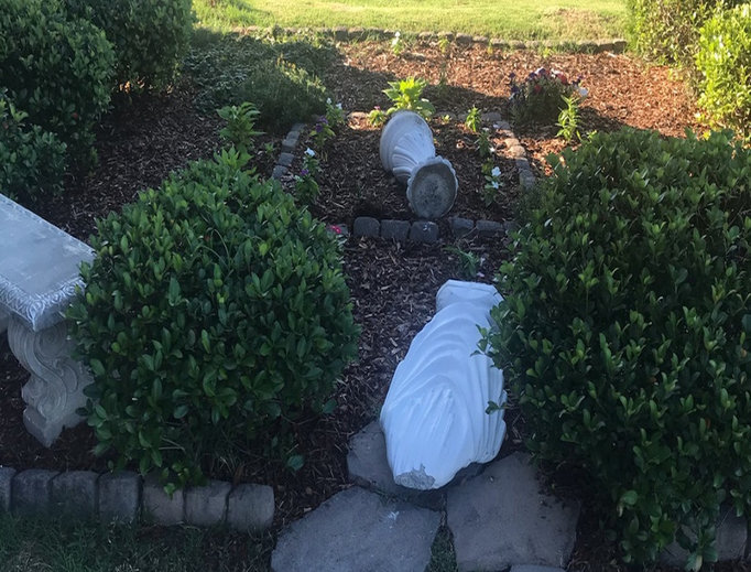 A statue of the Virgin Mary decapitated on the grounds of St. Stephen's Catholic church in Chattanooga. A statue of the Virgin Mary decapitated on the grounds of St. Stephen's Catholic church in Chattanooga.