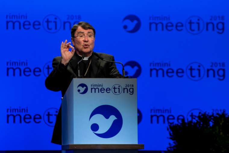 Archbishop Christophe Pierre, apostolic nuncio to the U.S., shown speaking in Rimini, Italy, Aug. 19, 2018, addressed the U.S. bishops in Baltimore Nov. 11. Archbishop Christophe Pierre, apostolic nuncio to the U.S., shown speaking in Rimini, Italy, Aug. 19, 2018, addressed the U.S. bishops in Baltimore Nov. 11.