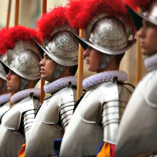 The Swiss Guard swearing-in ceremony on May 6 at St. Damaso Courtyard of the Vatican’s apostolic palace. The Swiss Guard swearing-in ceremony on May 6 at St. Damaso Courtyard of the Vatican’s apostolic palace.