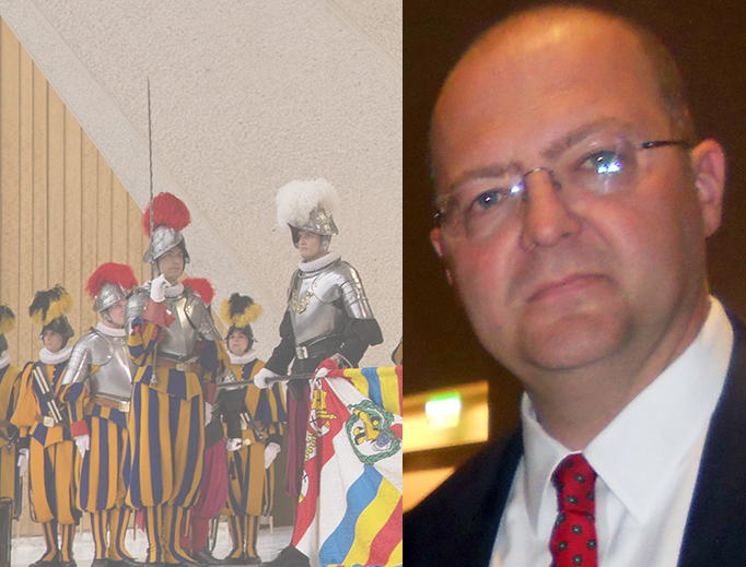 Mario Enzler (R) with the 2013 Swiss guard swearing-in ceremony at the Paul VI Audience Hall. Mario Enzler (R) with the 2013 Swiss guard swearing-in ceremony at the Paul VI Audience Hall.