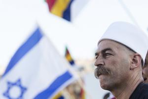 A Druze man in traditional clothing is seen during a protest in Rabin Square Aug. 4 in Tel Aviv, Israel. The rally organized by Druze community members was in protest of a law that declares Israel the exclusive homeland of the Jewish people.
A Druze man in traditional clothing is seen during a protest in Rabin Square Aug. 4 in Tel Aviv, Israel. The rally organized by Druze community members was in protest of a law that declares Israel the exclusive homeland of the Jewish people.