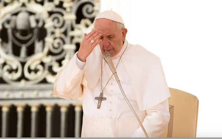 Pope Francis prays at the general audience in St. Peter's Square on March 14, 2018. Pope Francis prays at the general audience in St. Peter's Square on March 14, 2018.